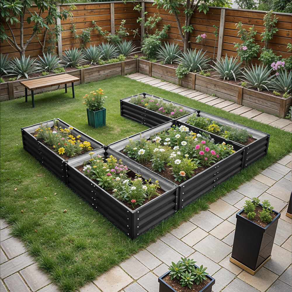 Outdoor U-shaped Metal Raised Garden Bed in anthracite - Stylish and durable garden planter for vegetables and flowers